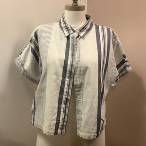 THREAD and Supply Striped Cotton Cropped Button Down Shirt Size M- New W/Out Tag